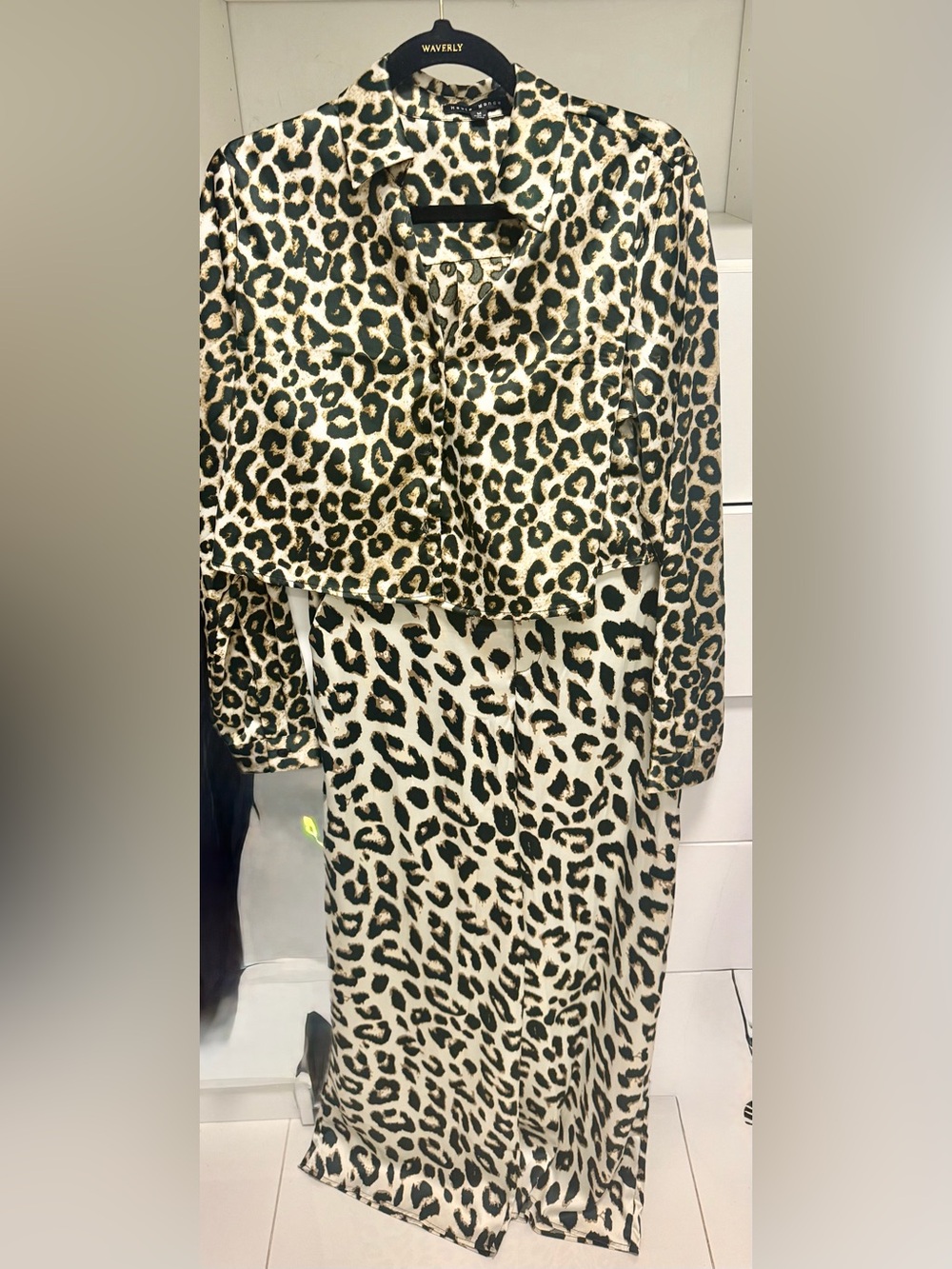 Leopard Print Satin Button-Front Jacket - Black & Cream